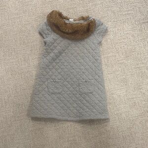 Janie and Jack Gray Quilted Dress with Brown Collar